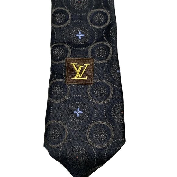 LOUIS VUITTON - Dark Navy Light Blue Multi Unconfirmed Men's Tie 149-071825 - Picture 3 of 8